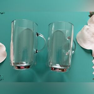 Nespresso Transparent Glass Mug Duo set of two
6’inch tall x 3 ‘ inch wide .